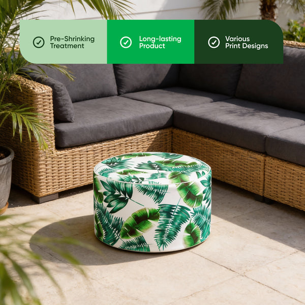 Outdoor Pouf Ottoman – Botanical Green Palm Inflatable Footstool