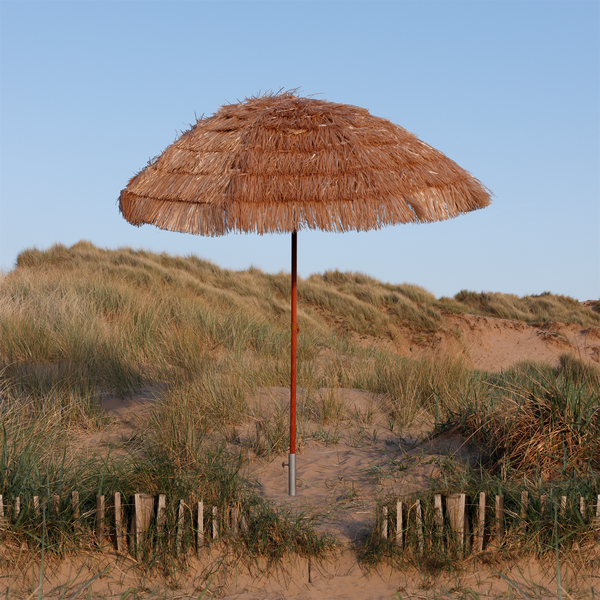 Garden Parasol – Straw Beach Umbrella with Tilt & Wooden Pole
