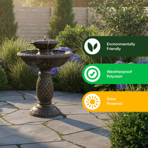 Solar Bird Bath – Imperial Bird Bath Fountain with LED Lights & Battery Backup