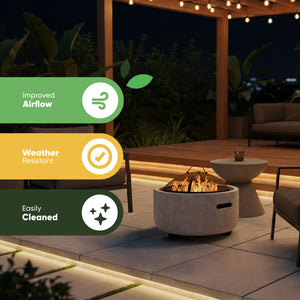 MGO Garden Firepit & BBQ – 2-in-1 Outdoor Fire Bowl with Grill | Stone Effect Patio Heater & Charcoal BBQ
