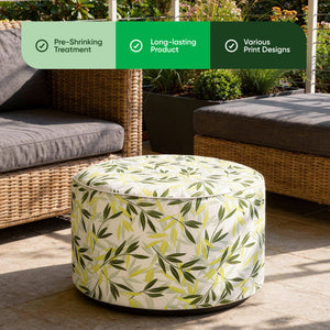 Outdoor Pouf Ottoman – Green/Grey Leaf Inflatable Footstool