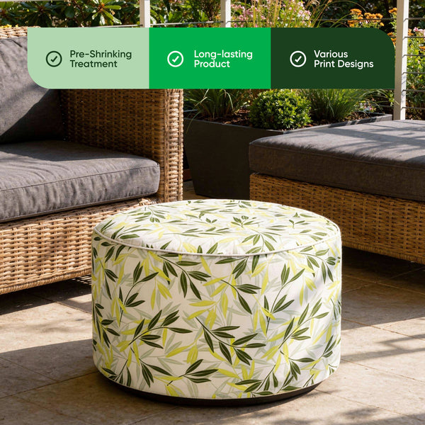 Outdoor Pouf Ottoman – Green/Grey Leaf Inflatable Footstool