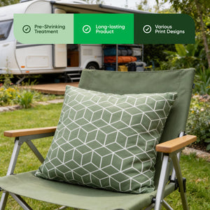 Pair of Outdoor Scatter Cushions – Green Cube Design