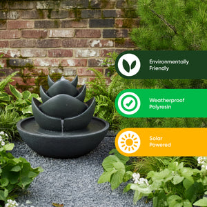 Solar Water Feature – 3 Tier Lotus Fountain with LED Lights & Battery Backup