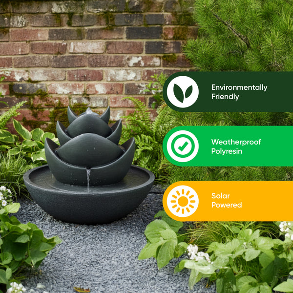 Solar Water Feature – 3 Tier Lotus Fountain with LED Lights & Battery Backup