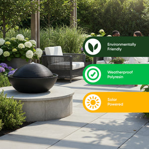 Solar Water Feature – Zen Ripple Dome Fountain with LED Lights & Battery Backup