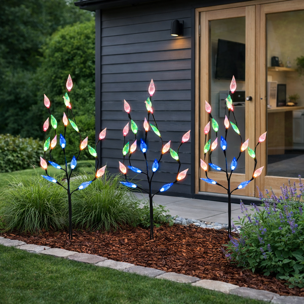 Pack of 3 Multi-Coloured LED Solar Tree Lights – Outdoor Garden Stake Lights
