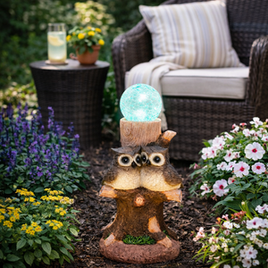 Solar Owl Multi-Colour Ball Light – Colour Changing LED Crackle Globe Garden Ornament