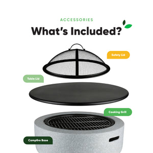 MGO Firepit Table & BBQ – 3-in-1 Outdoor Fire Bowl with Table Top | Stone Effect Garden Heater & Charcoal Grill