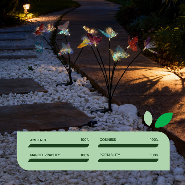 Solar Iridescent Butterfly Stake Light – 6 Butterfly Warm White LED Garden Light