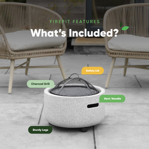 MGO Garden Firepit & BBQ – 2-in-1 Outdoor Fire Bowl with Grill | Stone Effect Patio Heater & Charcoal BBQ