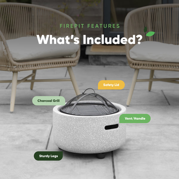 MGO Garden Firepit & BBQ – 2-in-1 Outdoor Fire Bowl with Grill | Stone Effect Patio Heater & Charcoal BBQ