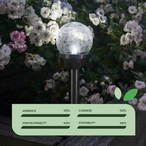 Pack of 6 Solar Stake Lights – Crackle Glass Ball 8cm LED Lights