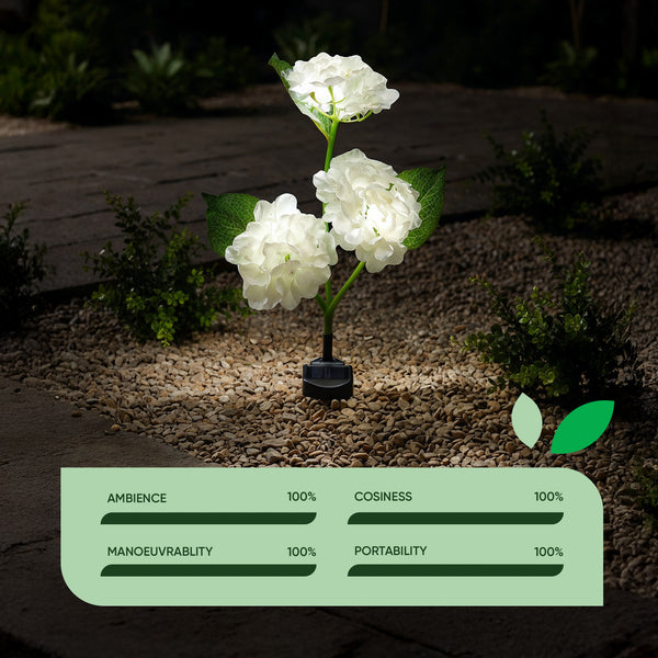 Hydrangea Solar Stake Light – 3 Flower Head Warm White LED Garden Light