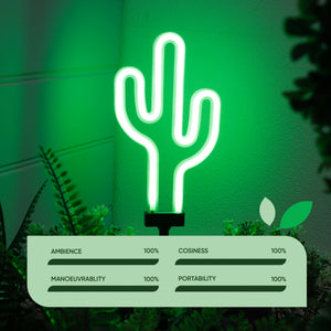 Solar Neon Effect Cactus Stake Light – Green LED Garden Light