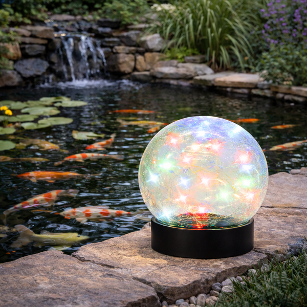 Solar Crackle Ball Light – Multi-Coloured 15cm LED Globe