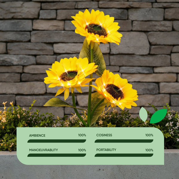 Pack of 2 Sunflower Solar Stake Lights with 3 Warm White LED Garden Lights
