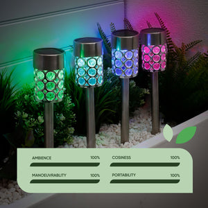Pack of 4 Solar Crystal Stake Lights – Colour Changing LED Garden Lights