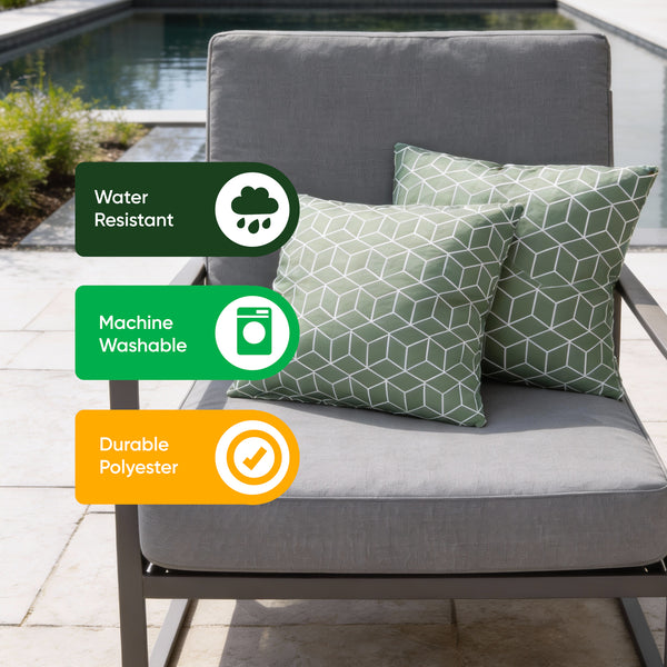 Pair of Outdoor Scatter Cushions – Green Cube Design