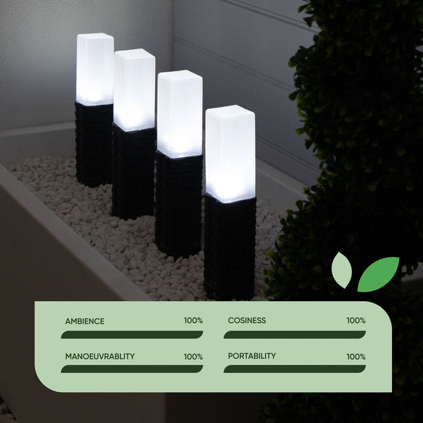 Pack of 4 Solar Stake Lights – Rattan Effect LED Lights