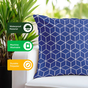 Pair of Outdoor Scatter Cushions – Blue Cube Design