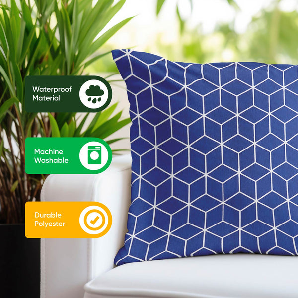 Pair of Outdoor Scatter Cushions – Blue Cube Design