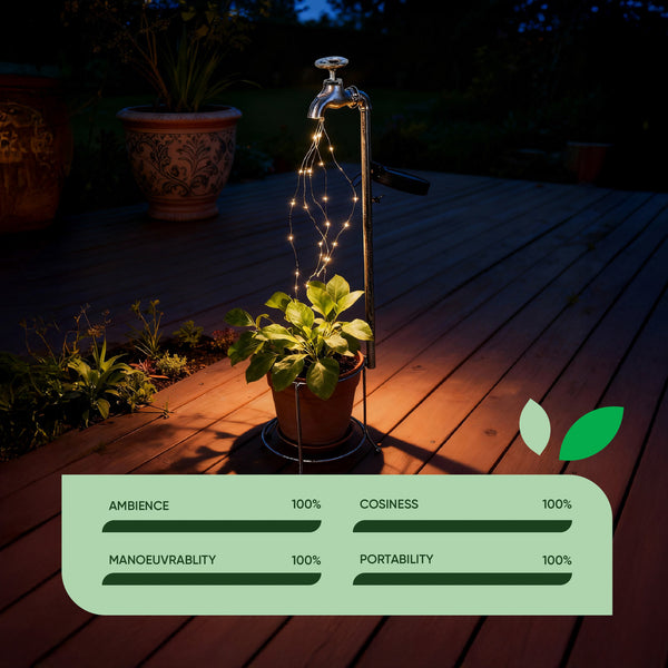 Solar Watering Tap with Cascade Lights – Warm White LED Garden Feature Light