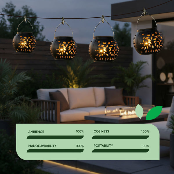 Pack of 4 Hanging Versatile Solar Lanterns – 2-in-1 Tabletop & Hanging LED Garden Lights