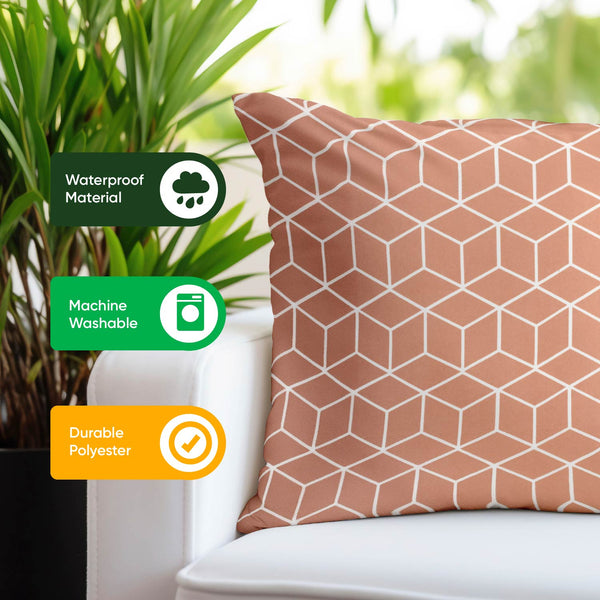 Pair of Outdoor Scatter Cushions – Orange Cube Design