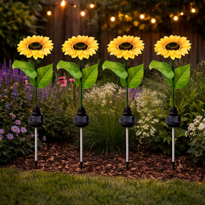 Pack of 4 Solar Sunflower Stake Lights – Warm White LED Garden Lights