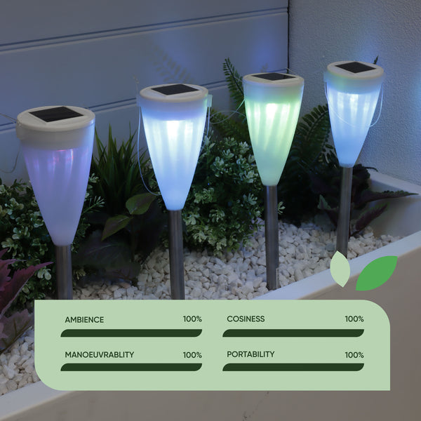 Pack of 4 Colour Changing Solar Stake Lights – Multi-Colour LED Garden Lights