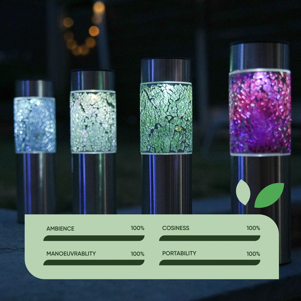 Pack of 4 Solar Mosaic Stake Lights – Warm White LED Garden Lights