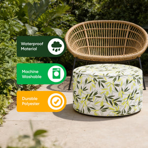 Outdoor Pouf Ottoman – Green/Grey Leaf Inflatable Footstool