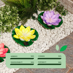 Pack of 3 Solar Floating Lotus Lights – Warm White LED Pond Lights