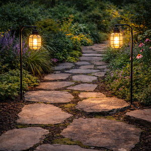 Pack of 2 Timeless Lantern Solar Stake Lights Vintage Caged LED Pathway Lights
