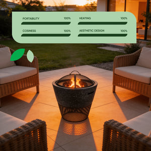 MGO Round Firepit BBQ with Log Storage – 2-in-1 Outdoor Fire Bowl & Grill