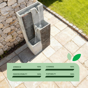 Solar Water Feature – Harmony Pillars Fountain with LED Lights & Battery Backup
