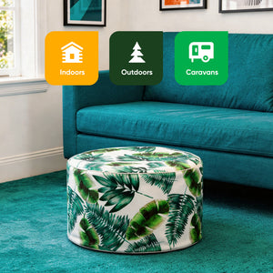 Outdoor Pouf Ottoman – Botanical Green Palm Inflatable Footstool