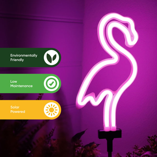 Solar Neon Effect Flamingo Stake Light – Pink LED Garden Light