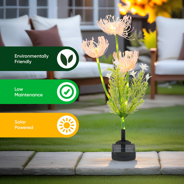 Spider Lily Solar Stake Lights – 30 Warm White LED Garden Light