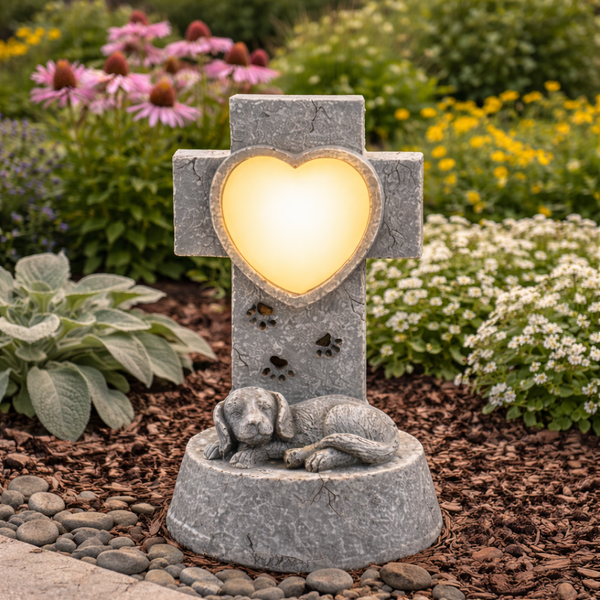 Solar Garden Ornament – Dog Memorial Light with LED Heart
