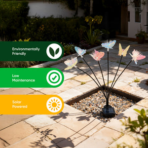 Solar Iridescent Butterfly Stake Light – 6 Butterfly Warm White LED Garden Light