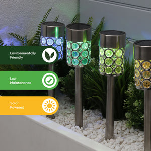 Pack of 4 Solar Crystal Stake Lights – Colour Changing LED Garden Lights