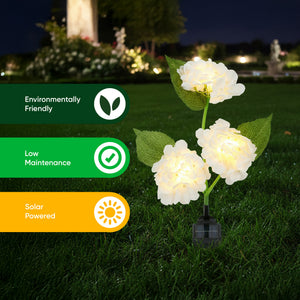 Hydrangea Solar Stake Light – 3 Flower Head Warm White LED Garden Light