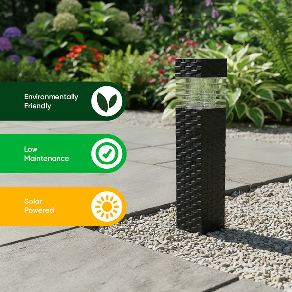 Pack of 4 Rattan Style Solar Stake Lights – White LED Garden Path Lights