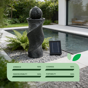 Solar Water Feature – Twisted Ball Fountain with LED Lights & Battery Backup