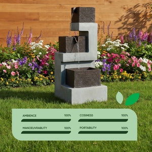 Solar Water Feature – Stacked Blocks Fountain with LED Lights & Battery Backup