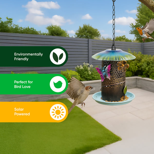 Solar Bird Feeder – Hanging Feeder with LED Light