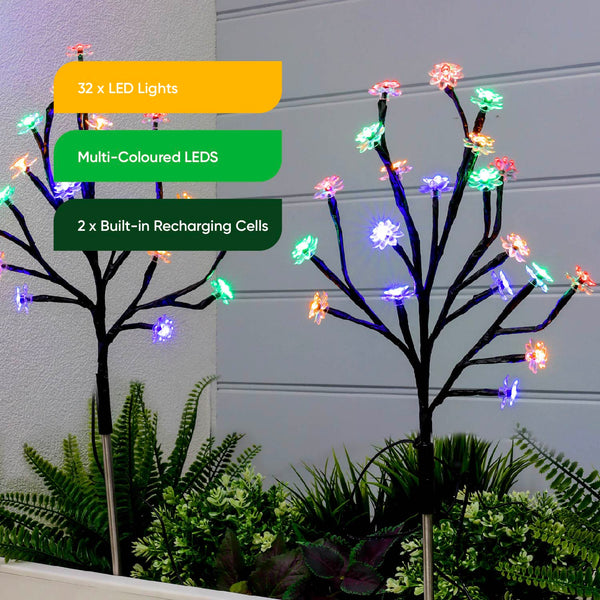 Pack of 2 Solar Stake Lights – Flower Tree LED Lights