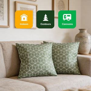 Pair of Outdoor Scatter Cushions – Green Cube Design